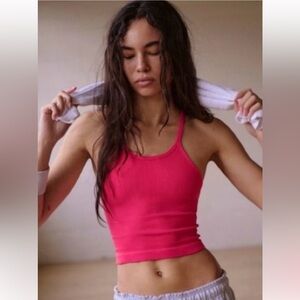 NWOT Free People Movement Happiness Runs Crop Tank Electric Sunset Pink Sz XS/S